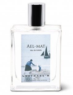 AEL-MAT, eau de toilette mixte. Ode à l'océan, mêlant force et douceur, l'odeur des petits chemins de la lande. Une note de tête
